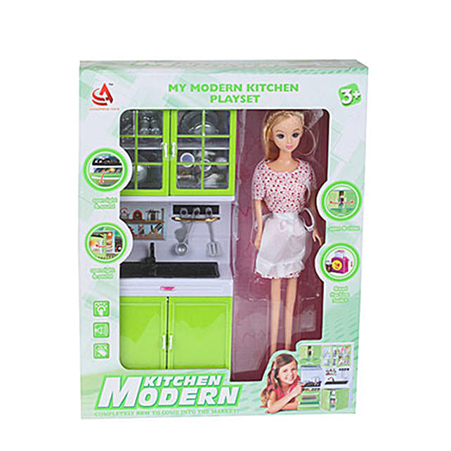 Buy/Send Modern Kitchen Set Green With Doll Online- FNP
