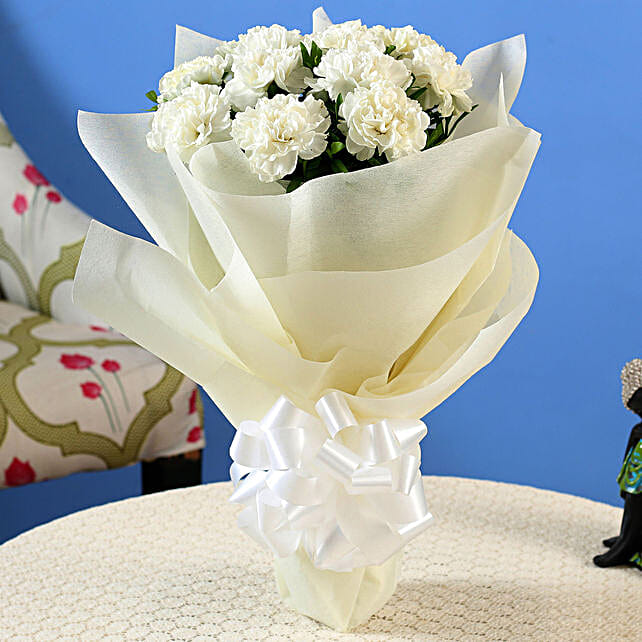 Send Carnations Buy/Send Medium Bouquet of 12 Pure White Carnations Online- FNP