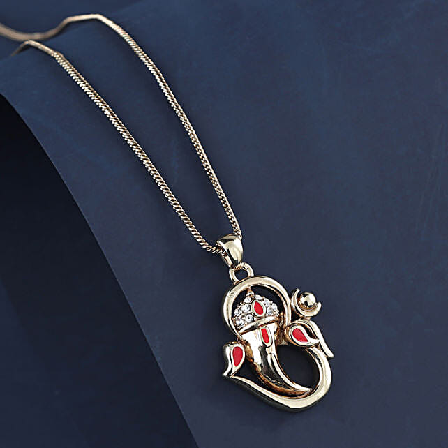 Buy/Send Meenakari Rakhi Gold Plated Ganesha Pendant Online- FNP