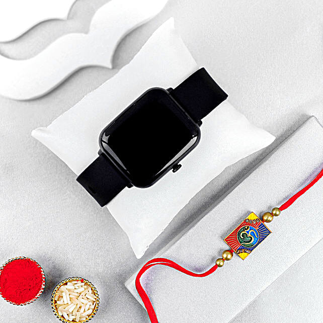 Buy/Send Om Vibrant Motif Rakhi & Ninja Pro Plus Smartwatch Online- FNP