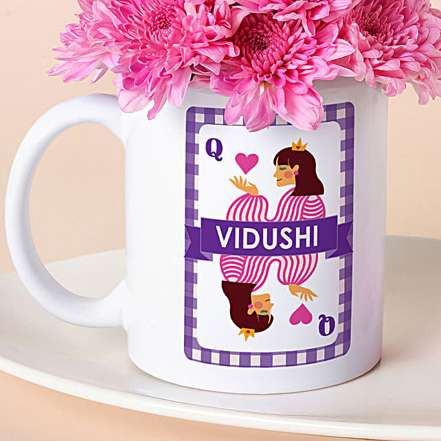 Queen of Hearts personalised mug with daisy mug