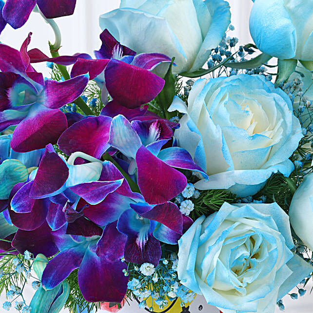 Bedazzled Orchids N Roses Vase Arrangement