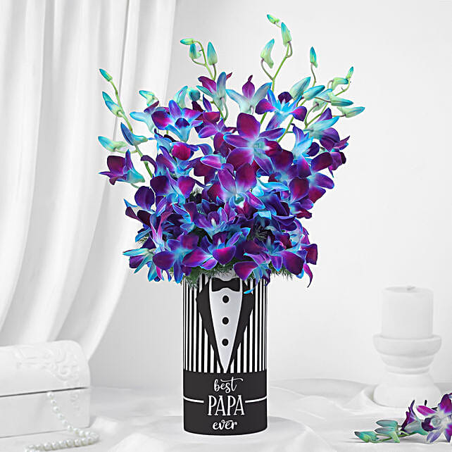 Fathers Day Blue Orchid N Asparagus Vase Arrangement