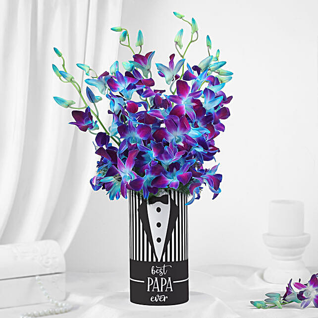 Fathers Day Blue Orchid N Asparagus Vase Arrangement