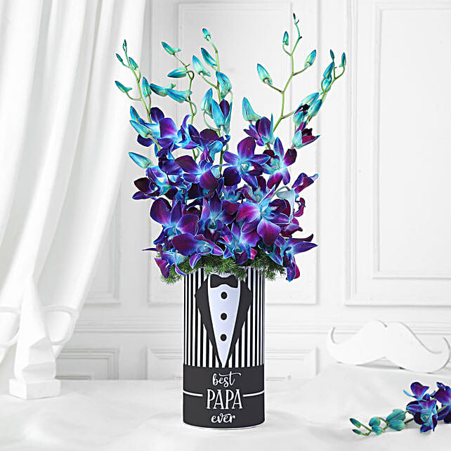 Fathers Day Blue Orchid N Asparagus Vase Arrangement