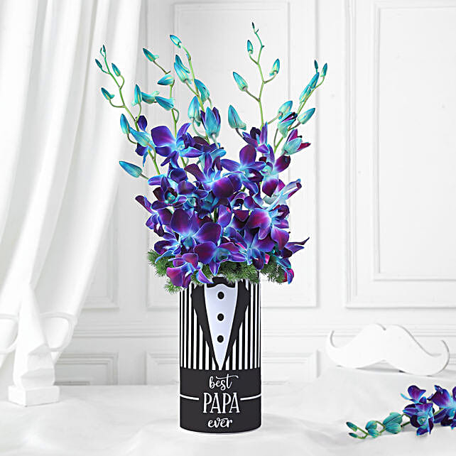 Fathers Day Blue Orchid N Asparagus Vase Arrangement