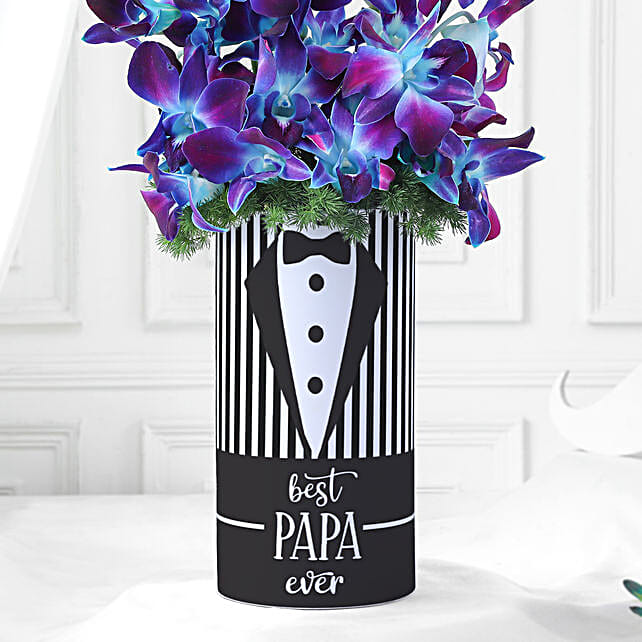 Fathers Day Blue Orchid N Asparagus Vase Arrangement