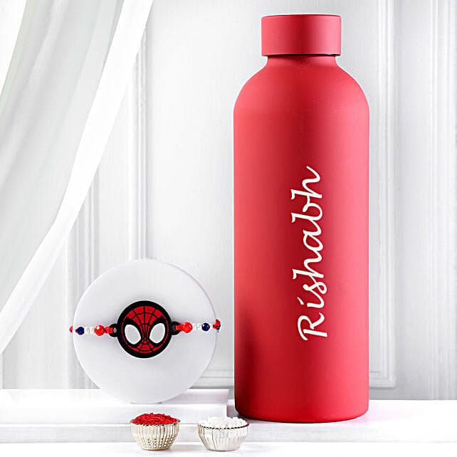 Personalised Stainless Steel Insulated Flask and Rakhi