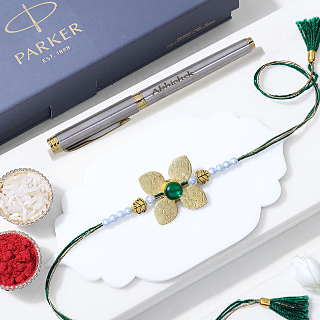 Elegant Strokes Parker Pen and Rakhi Set