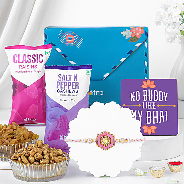 Designer Rakhi Gift Box with Snacks N Tabletop Token