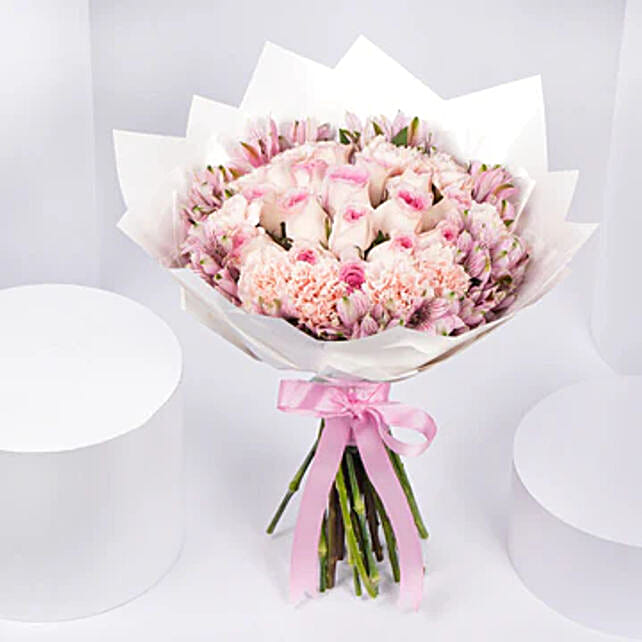 Custom Pink Roses Personalized White Bouquet Pink Roses n Carnations saudi-arabia | Gift ...