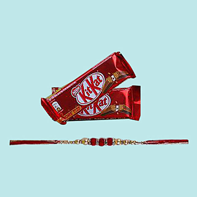 Beaded Rakhi With Kit Kat singapore | Gift Beaded Rakhi With Kit Kat- FNP