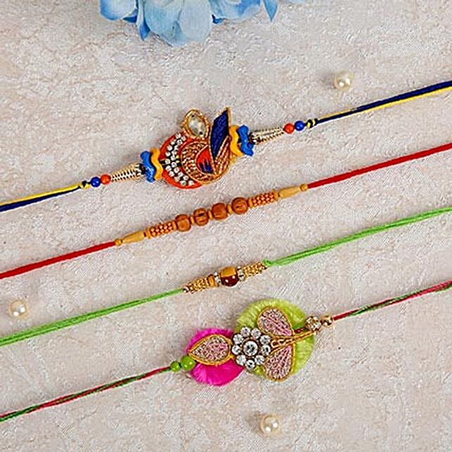 Set of 4 Multicolor Rakhi usa | Gift Set of 4 Multicolor Rakhi- FNP