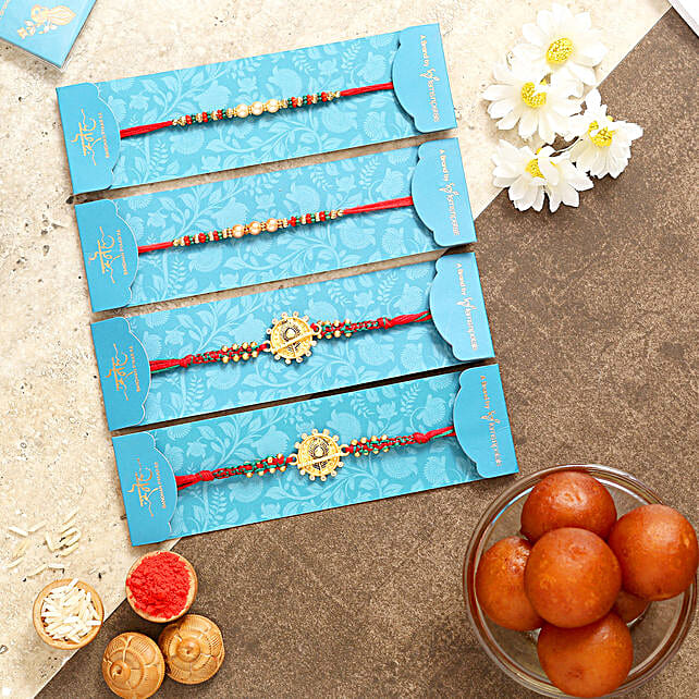 Jam Rakis Set Of 4 Traditional Rakhis With Gulab Jamun usa | Gift Set Of 4 ...