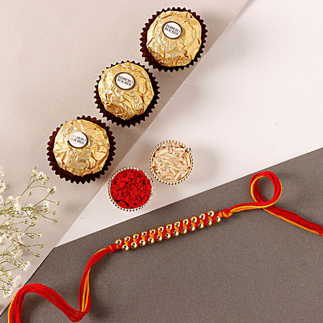 Sneh Elegant Gold Rakhi & Ferrero Rocher usa | Gift Sneh Elegant Gold ...